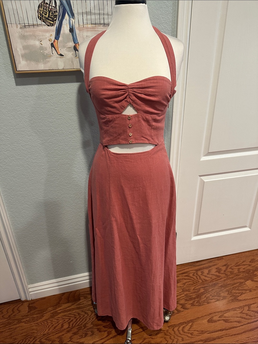 Zara Sz Small Marsala Ramie Halter Midi Dress • NWT! - Picture 2 of 13